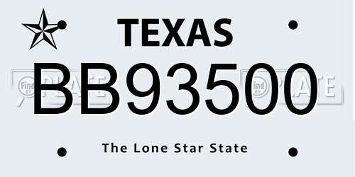 BB93500 Texas License Plate