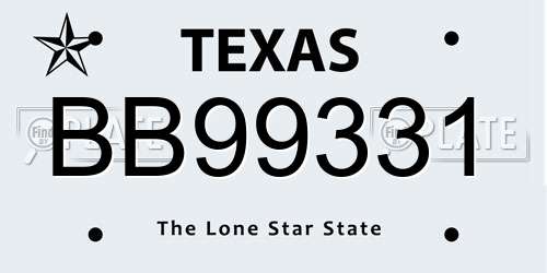 BB99331 Texas License Plate