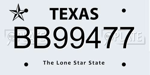BB99477 Texas License Plate