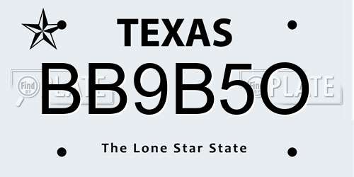BB9B5O Texas License Plate