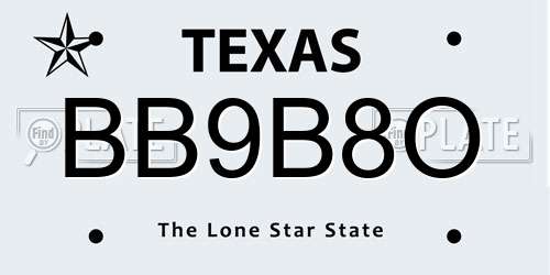 BB9B8O Texas License Plate