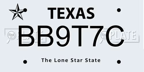 BB9T7C Texas License Plate