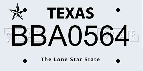 BBA0564 Texas License Plate
