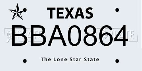 BBA0864 Texas License Plate