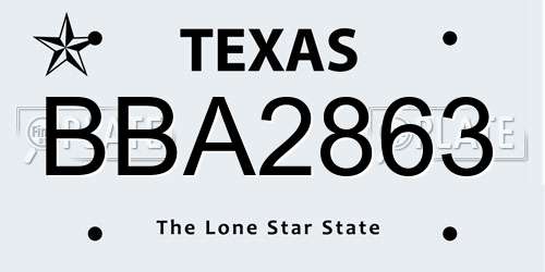 BBA2863 Texas License Plate