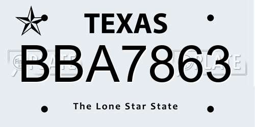 BBA7863 Texas License Plate