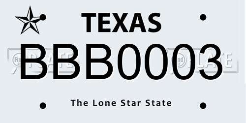 BBB0003 Texas License Plate