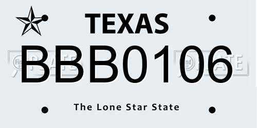 BBB0106 Texas License Plate
