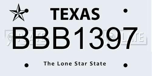 BBB1397 Texas License Plate