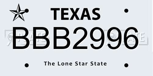 BBB2996 Texas License Plate