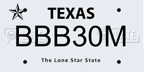 BBB30M Texas License Plate