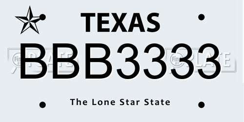 BBB3333 Texas License Plate