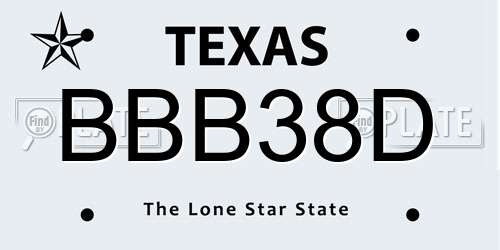 BBB38D Texas License Plate
