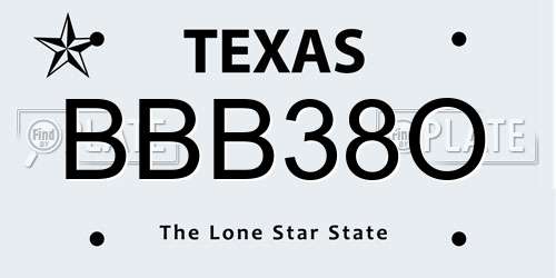 BBB38O Texas License Plate