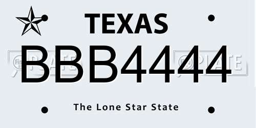 BBB4444 Texas License Plate