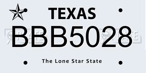 BBB5028 Texas License Plate