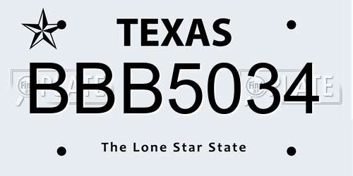 BBB5034 Texas License Plate