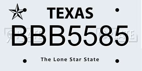 BBB5585 Texas License Plate