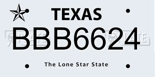 BBB6624 Texas License Plate