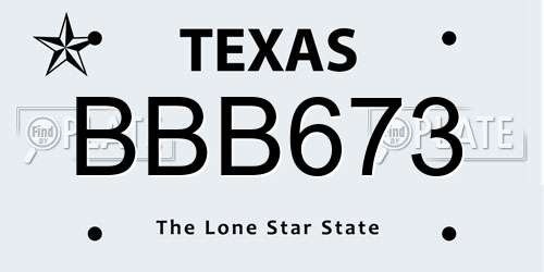 BBB673 Texas License Plate