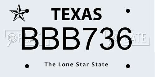 BBB736 Texas License Plate