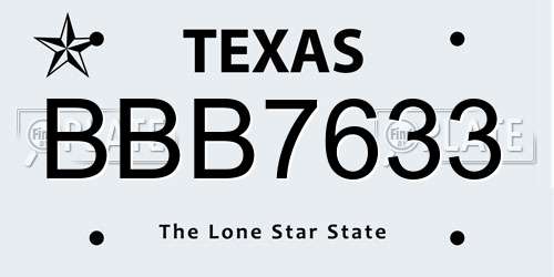 BBB7633 Texas License Plate