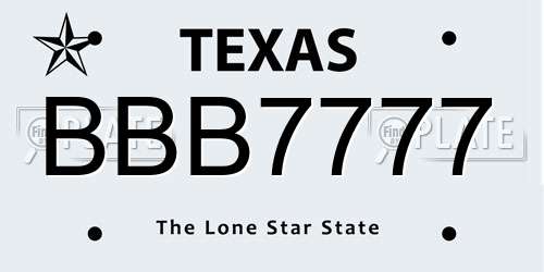 BBB7777 Texas License Plate