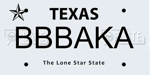 BBBAKA Texas License Plate