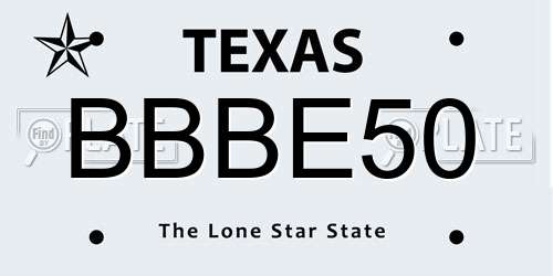 BBBE50 Texas License Plate