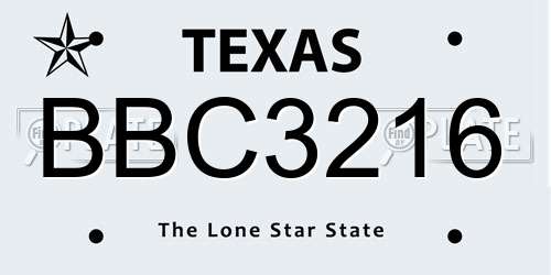 BBC3216 Texas License Plate