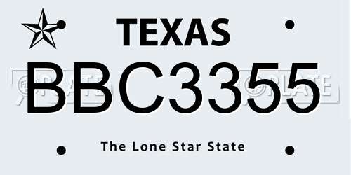 BBC3355 Texas License Plate