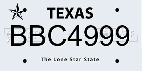 BBC4999 Texas License Plate