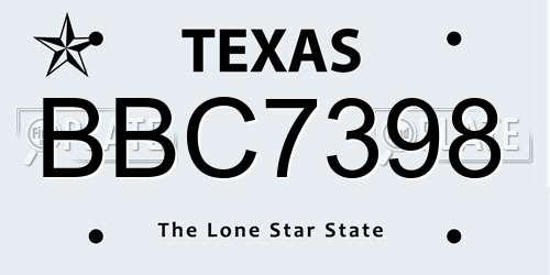 BBC7398 Texas License Plate