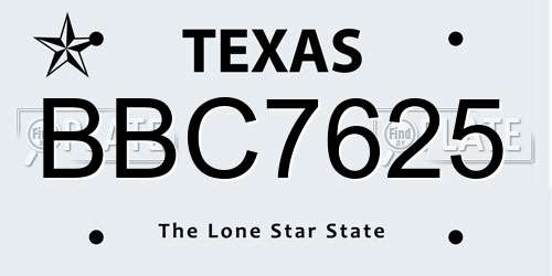 BBC7625 Texas License Plate