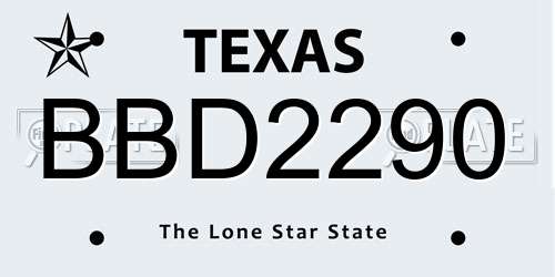 BBD2290 Texas License Plate