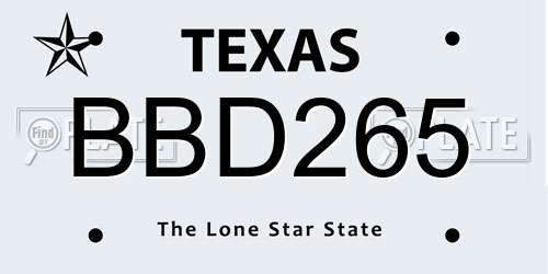 BBD265 Texas License Plate
