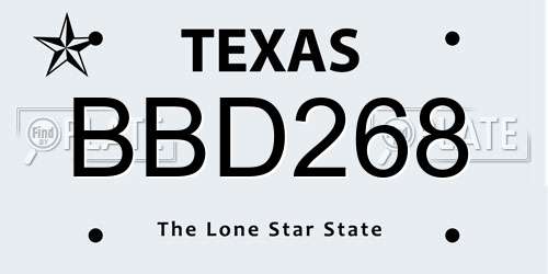 BBD268 Texas License Plate