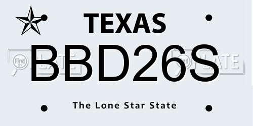 BBD26S Texas License Plate