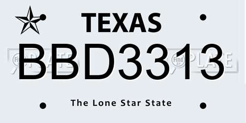 BBD3313 Texas License Plate