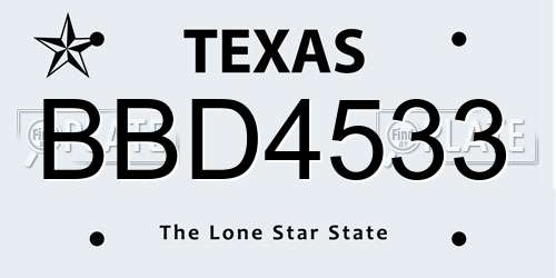 BBD4533 Texas License Plate