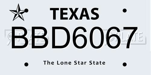 BBD6067 Texas License Plate