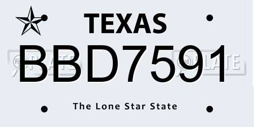 BBD7591 Texas License Plate