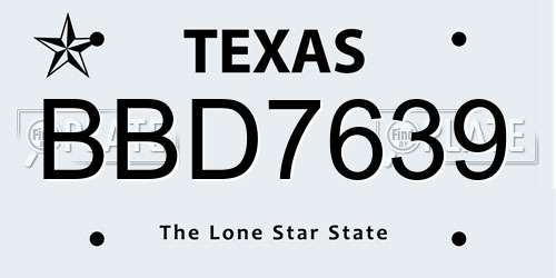 BBD7639 Texas License Plate