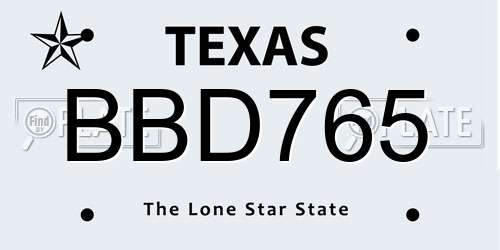 BBD765 Texas License Plate