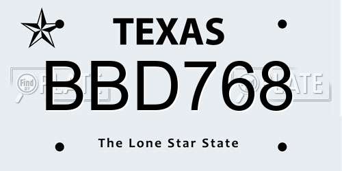 BBD768 Texas License Plate