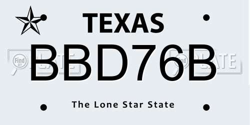 BBD76B Texas License Plate