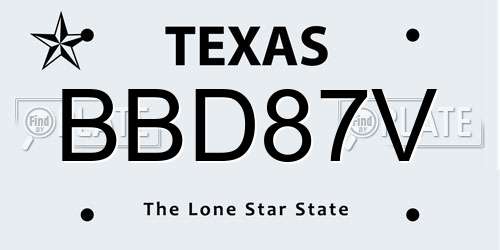 BBD87V Texas License Plate
