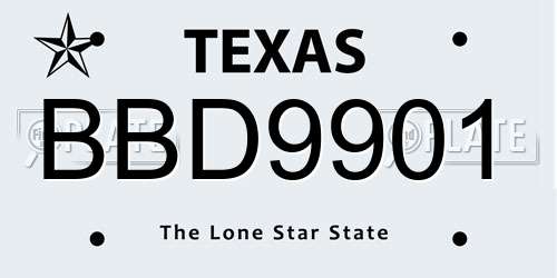 BBD9901 Texas License Plate