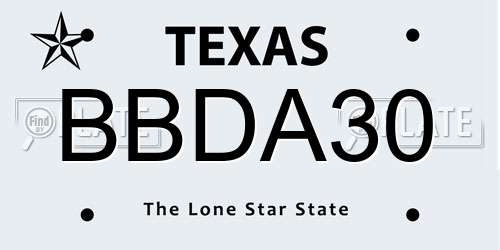 BBDA30 Texas License Plate