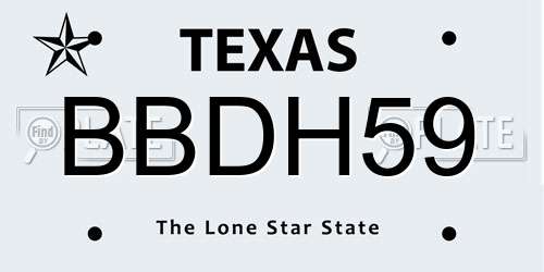 BBDH59 Texas License Plate
